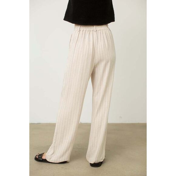 DONNI Off-White Stripe Pinstripe Linen Pleated Trousers Pants Size Large - Picture 4 of 15